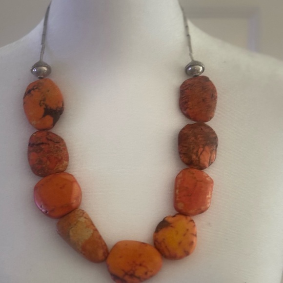 Jewelry - Howlite Orange Slab Necklace